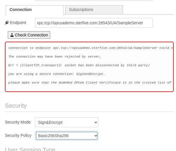 The check connection button - secure error