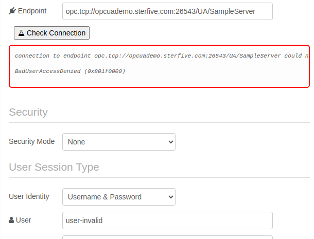 The check connection button - user access denied